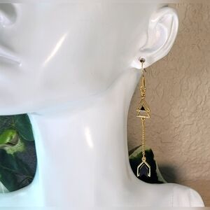 Gold and Black Geometric Statement Dangle Earrings / Pierced